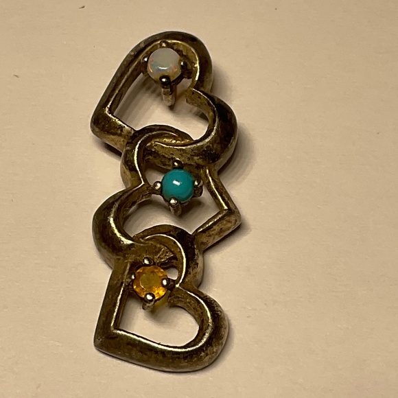 Lenox Jewelry - .Vintage Lenox Triple Heart Sterling Silver Multi Gem Pendant. 1.25” long